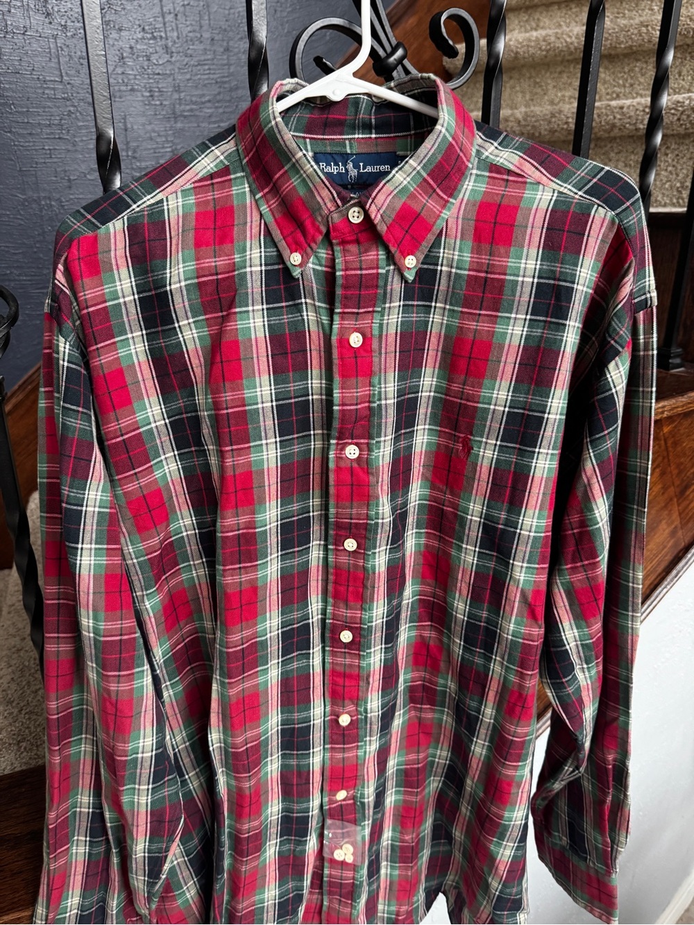NEW Large Ralph Lauren Red & Green Plaid Cotton Button-Down Shirt